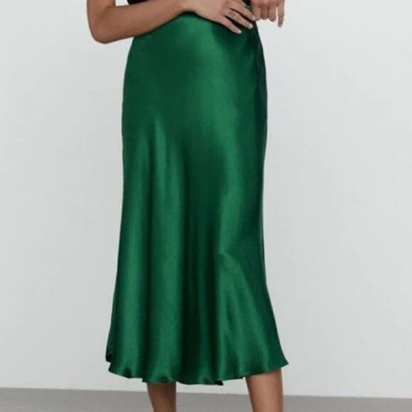 Zara Green Midi Slip Skirt - Picture 1 of 5